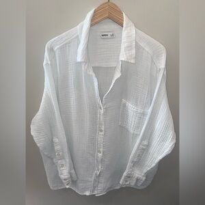 Sonoma White Cotton Button-Up Shirt Long Sleeve Women’s Plus 2X Linen
